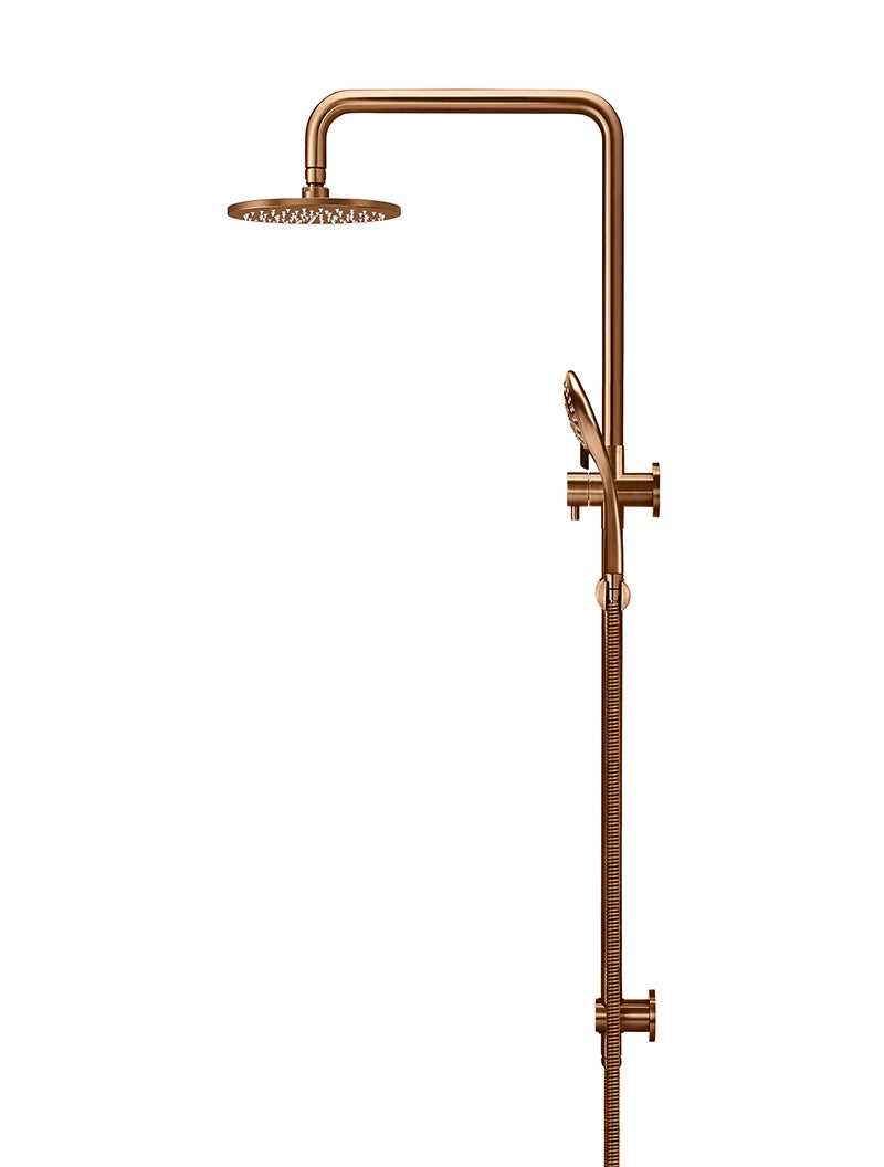 MEIR ROUND COMBINATION SHOWER RAIL 200MM ROSE, THREE FUNCTION HAND SHOWER