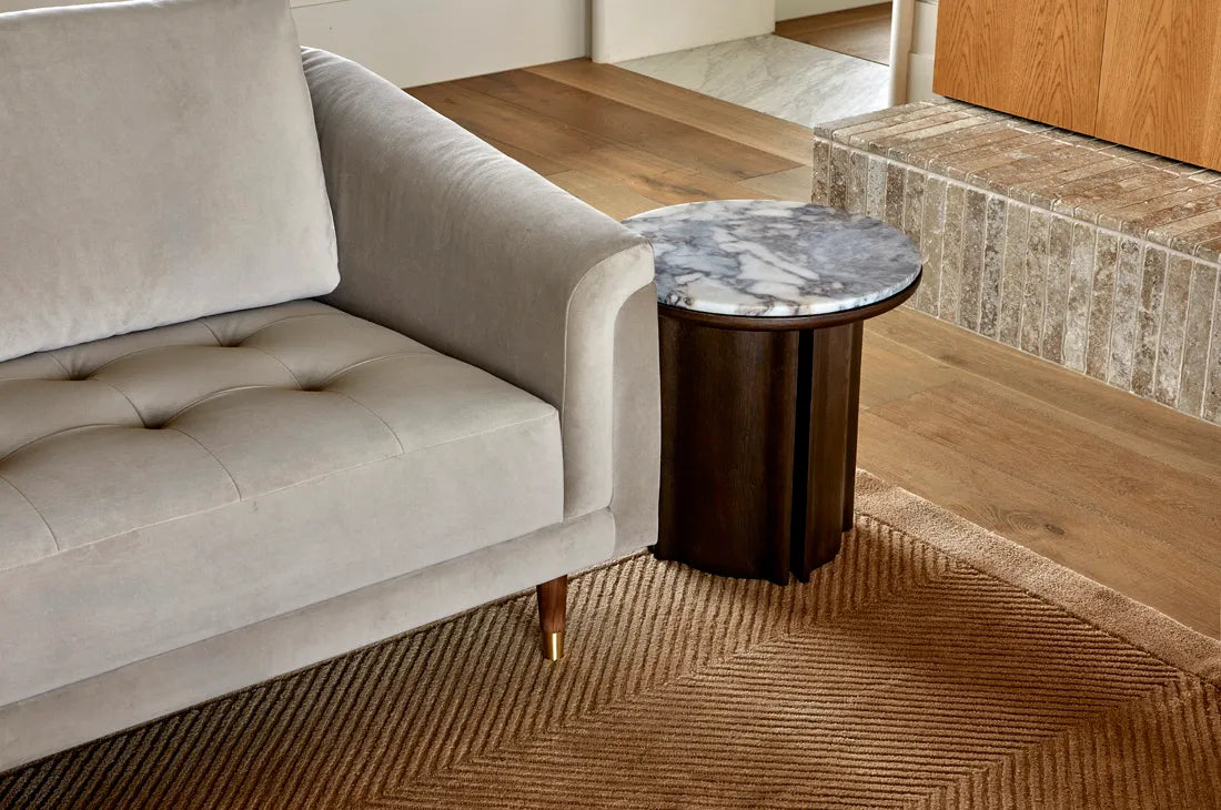Leon Marble Side Table - Matt Ocean Marble - Tobacco Ash