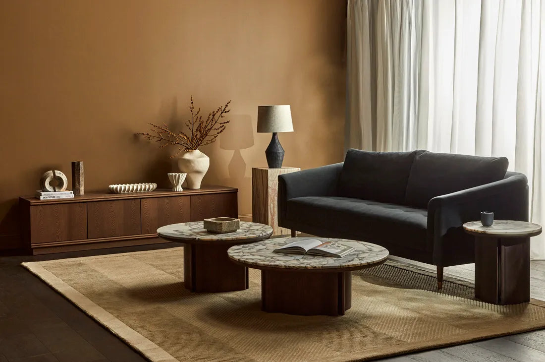 Leon Marble Side Table - Matt Ocean Marble - Tobacco Ash