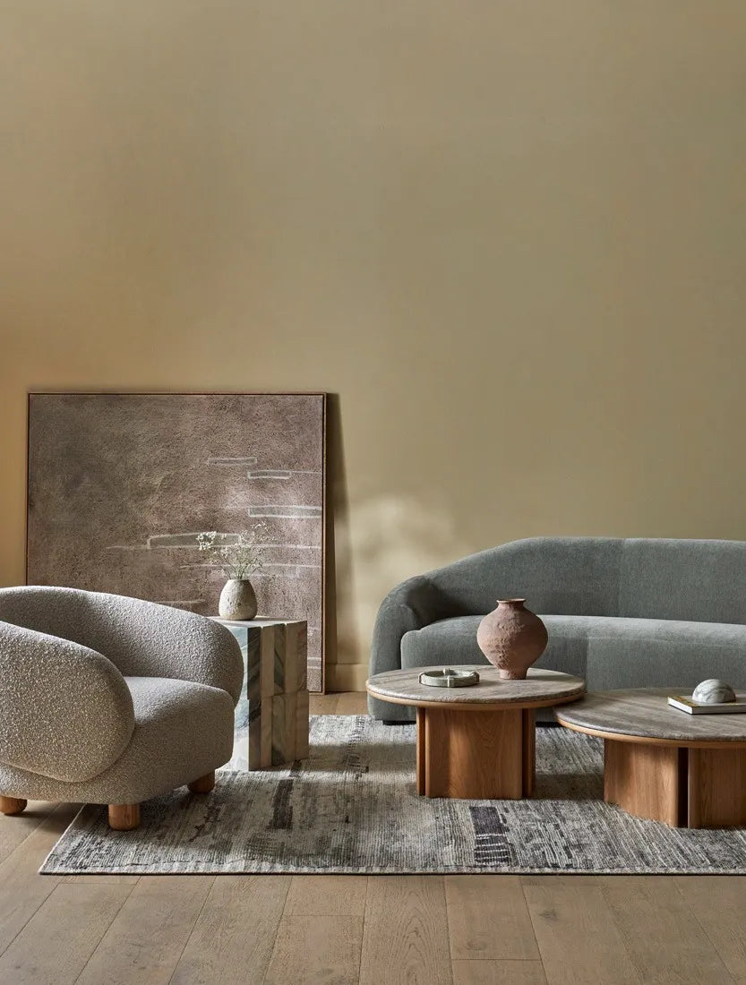 Zelda Marble Side Table - Marine Marble - Natural Travertine