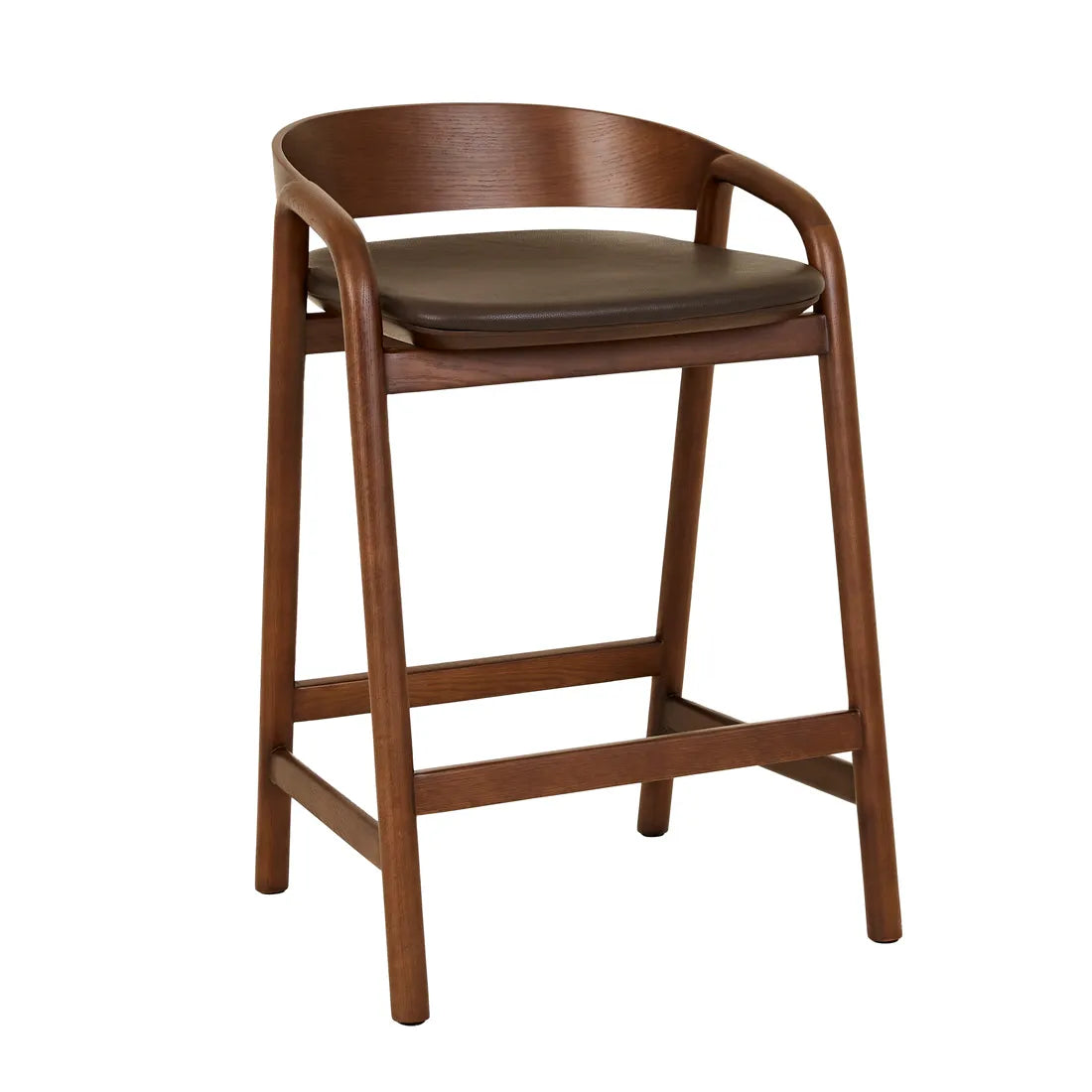 Tolv Inlay Upholstered Barstool - Cigar Leather - Smoked Oak