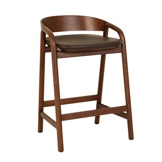 Tolv Inlay Upholstered Barstool - Cigar Leather - Smoked Oak