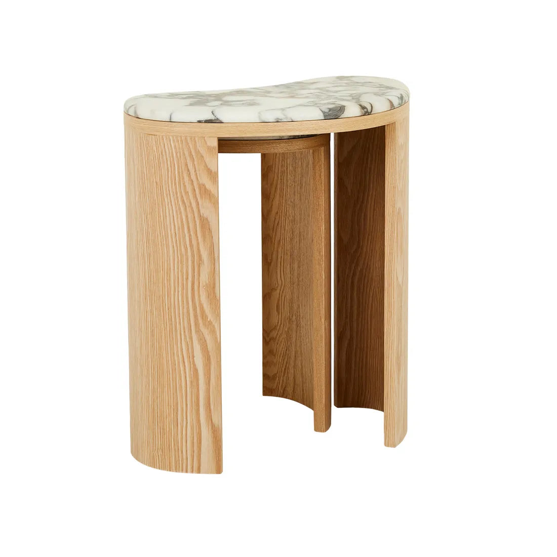 Oberon Curve Nest Of 2 Marble Side Tables - Natural Ash - Matt Ocean Marble