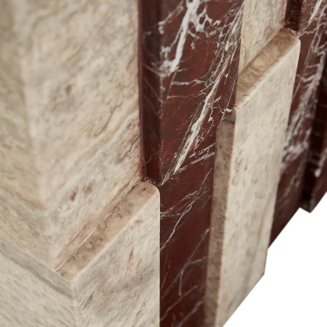 Zelda Marble Side Table - Rouge Marble - Satin Grey Travertine