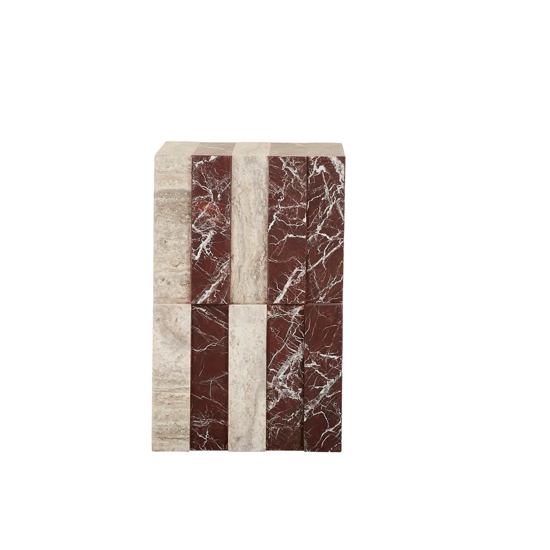 Zelda Marble Side Table - Rouge Marble - Satin Grey Travertine