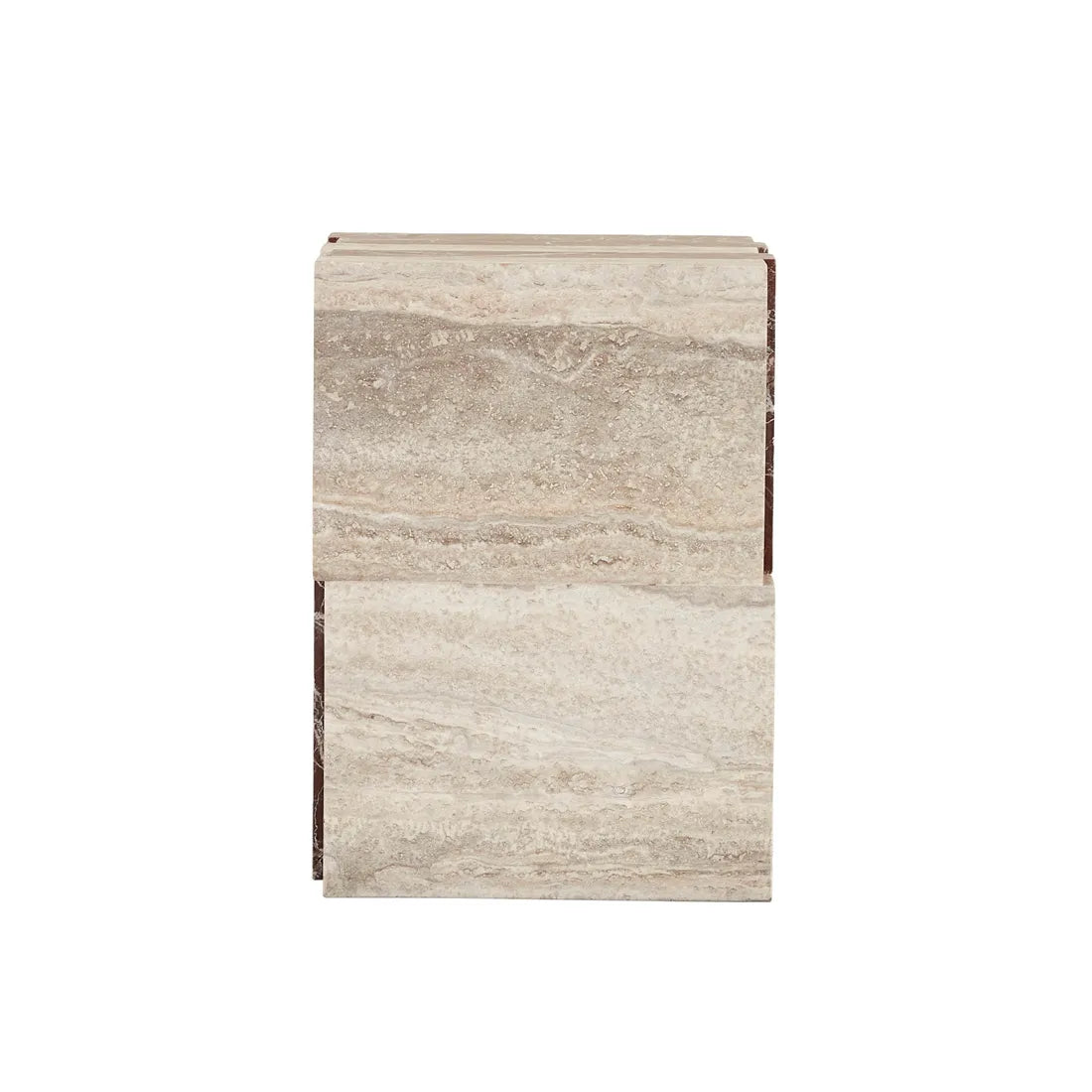 Zelda Marble Side Table - Rouge Marble - Satin Grey Travertine
