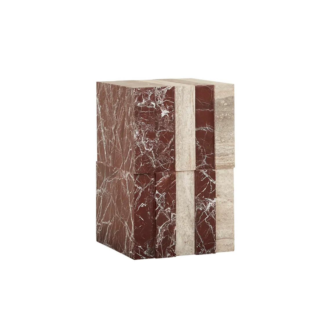 Zelda Marble Side Table - Rouge Marble - Satin Grey Travertine