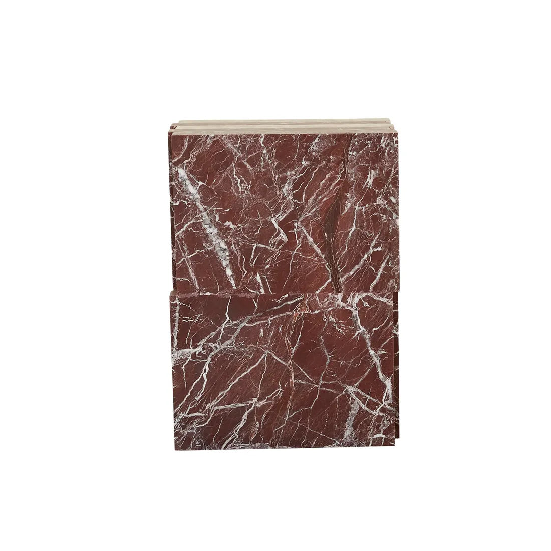 Zelda Marble Side Table - Rouge Marble - Satin Grey Travertine