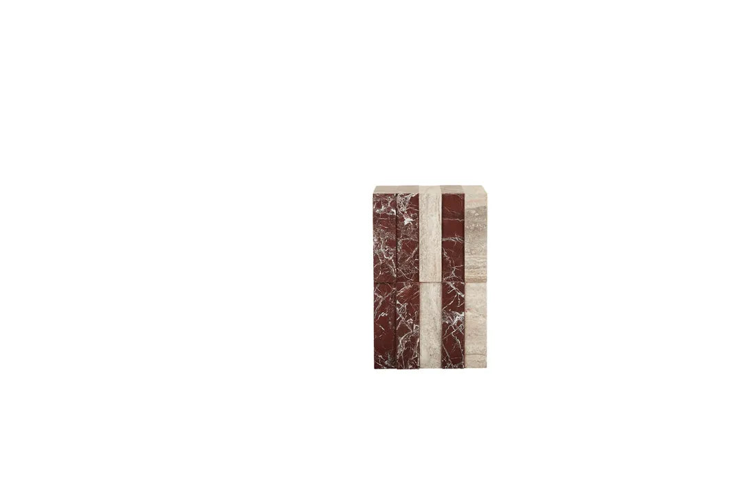 Zelda Marble Side Table - Rouge Marble - Satin Grey Travertine