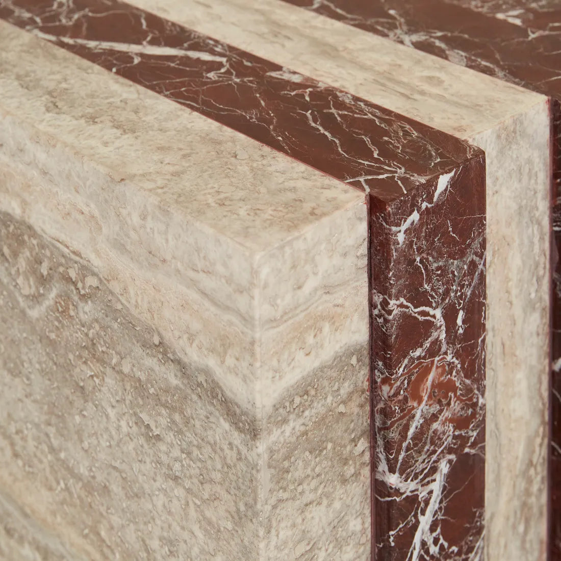 Zelda Marble Side Table - Rouge Marble - Satin Grey Travertine
