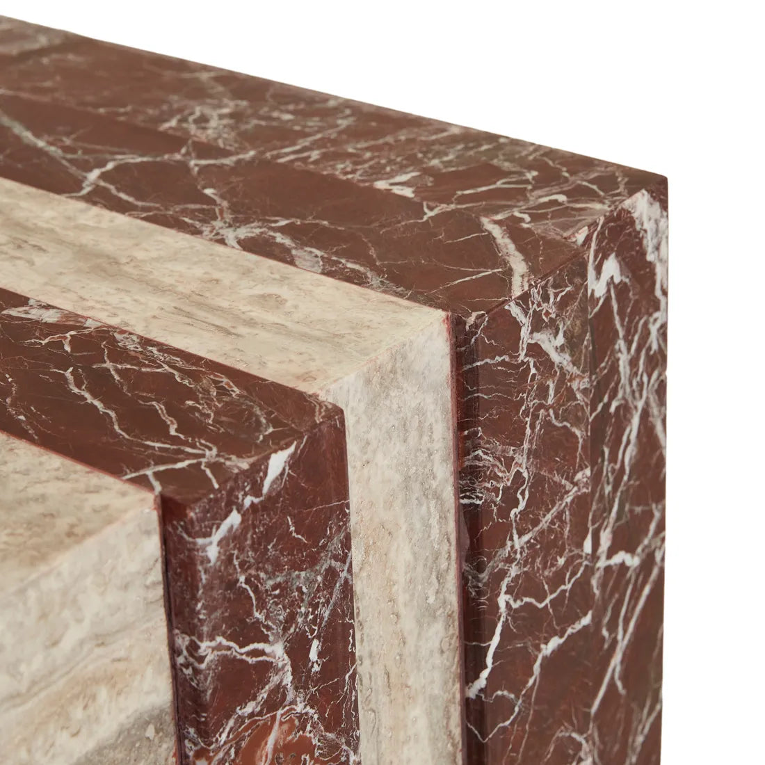 Zelda Marble Side Table - Rouge Marble - Satin Grey Travertine