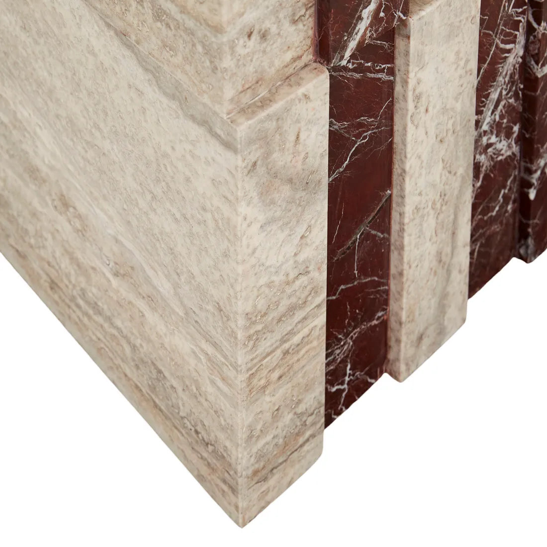 Zelda Marble Side Table - Rouge Marble - Satin Grey Travertine