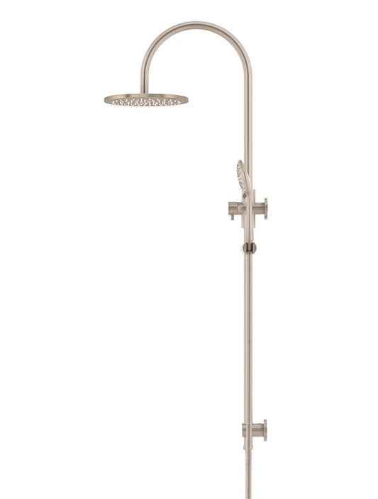 ROUND GOOSENECK SHOWER SET WITH 200MM ROSE, THREE-FUNCTION HAND SHOWER