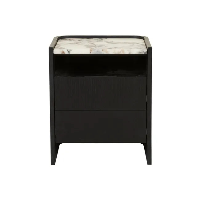 Elsie 2 Drawer Small Bedside - Matt Ocean Marble - Matt Dark Oak