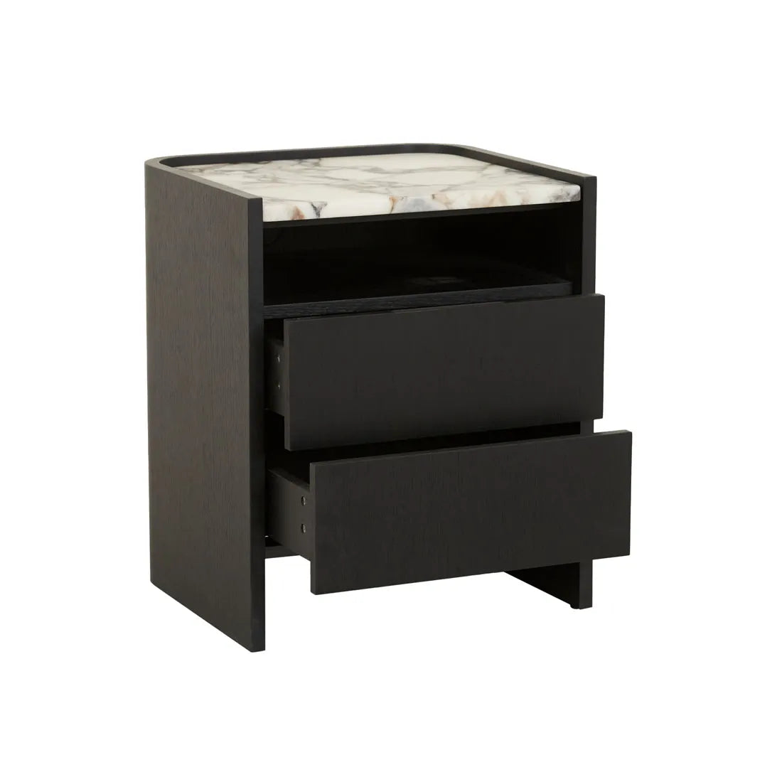 Elsie 2 Drawer Small Bedside - Matt Ocean Marble - Matt Dark Oak