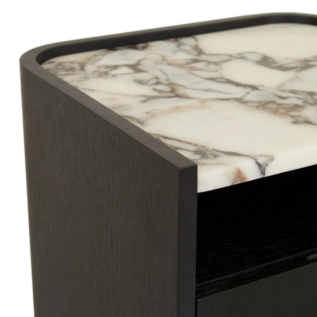 Elsie 2 Drawer Small Bedside - Matt Ocean Marble - Matt Dark Oak