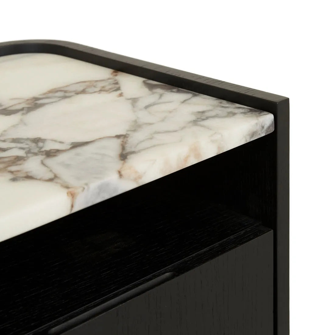 Elsie 2 Drawer Small Bedside - Matt Ocean Marble - Matt Dark Oak