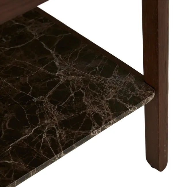 Tolv Tye Marble Bedside - Dark Emperador Marble - Smoked Oak