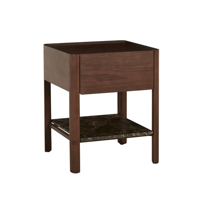 Tolv Tye Marble Bedside - Dark Emperador Marble - Smoked Oak