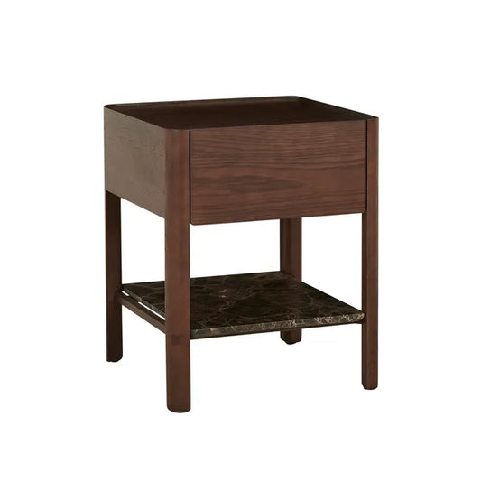 Tolv Tye Marble Bedside - Dark Emperador Marble - Smoked Oak