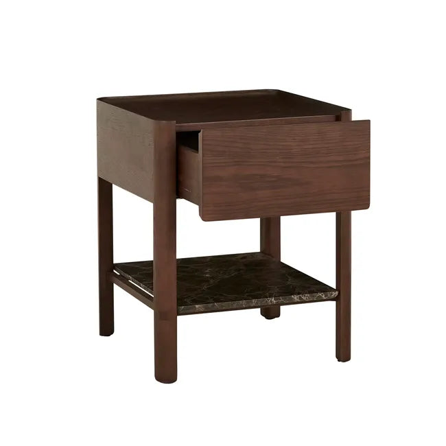 Tolv Tye Marble Bedside - Dark Emperador Marble - Smoked Oak