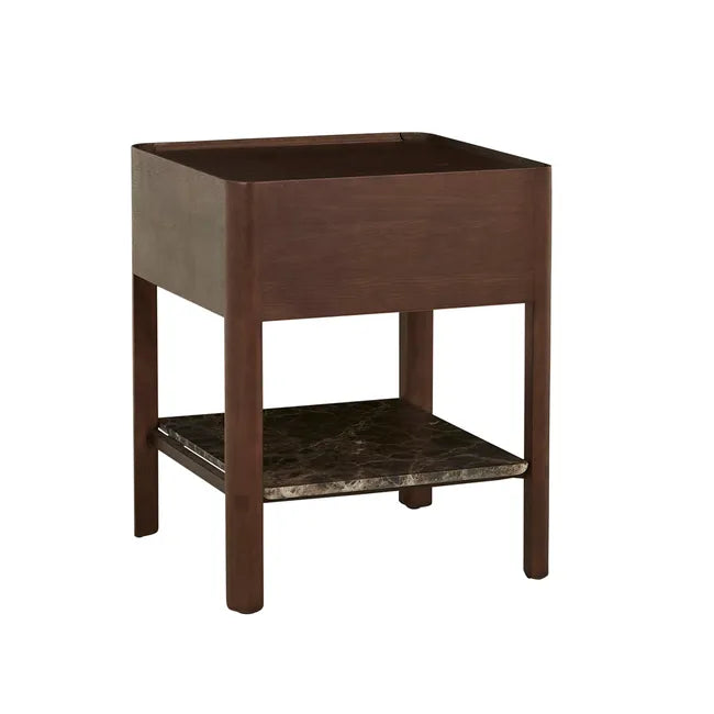 Tolv Tye Marble Bedside - Dark Emperador Marble - Smoked Oak