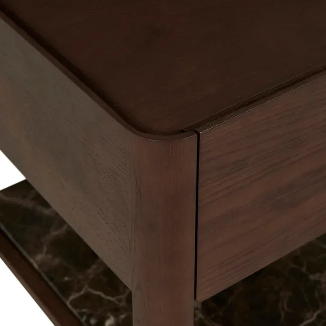 Tolv Tye Marble Bedside - Dark Emperador Marble - Smoked Oak