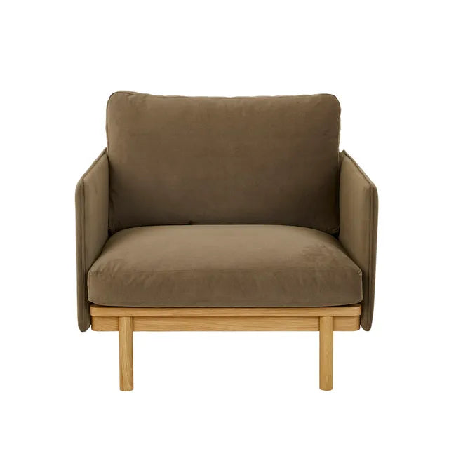 Tolv Pensive Sofa Chair - Olive Nano-Suede - Light Oak