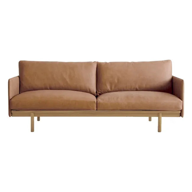 Tolv Pensive 2 Seater Sofa - Pecan Leather - Light Oak