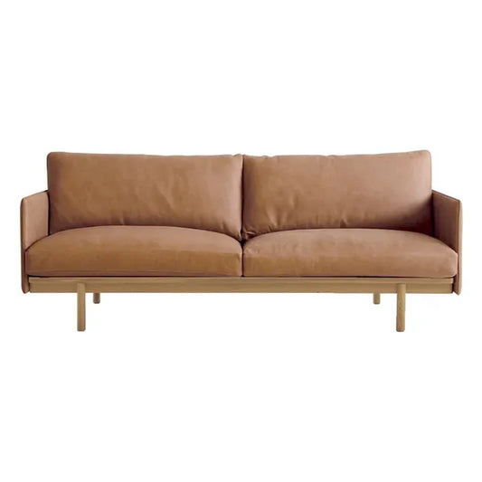 Tolv Pensive 2 Seater Sofa - Pecan Leather - Light Oak