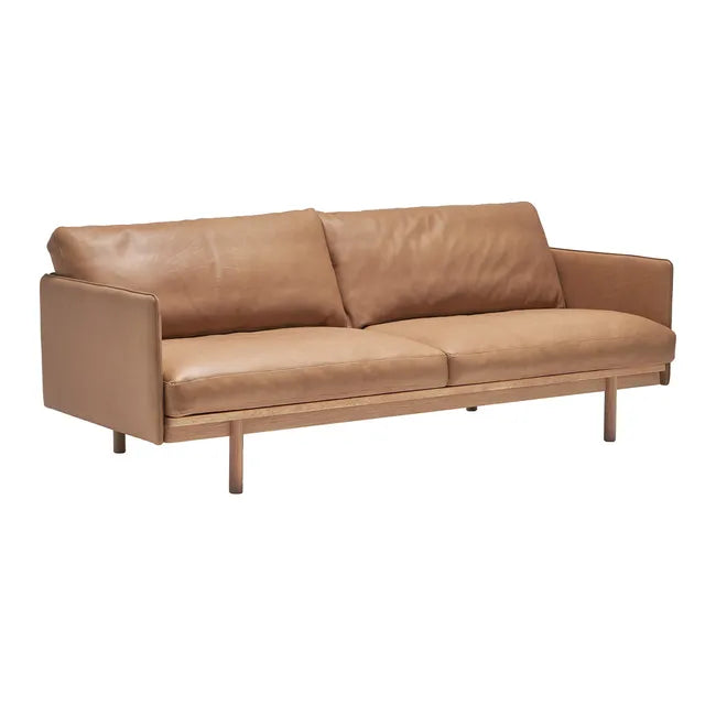 Tolv Pensive 2 Seater Sofa - Pecan Leather - Light Oak