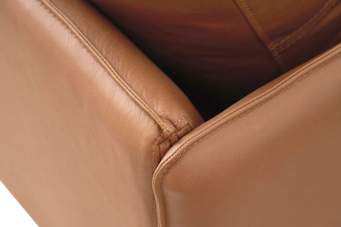 Tolv Pensive 2 Seater Sofa - Pecan Leather - Light Oak