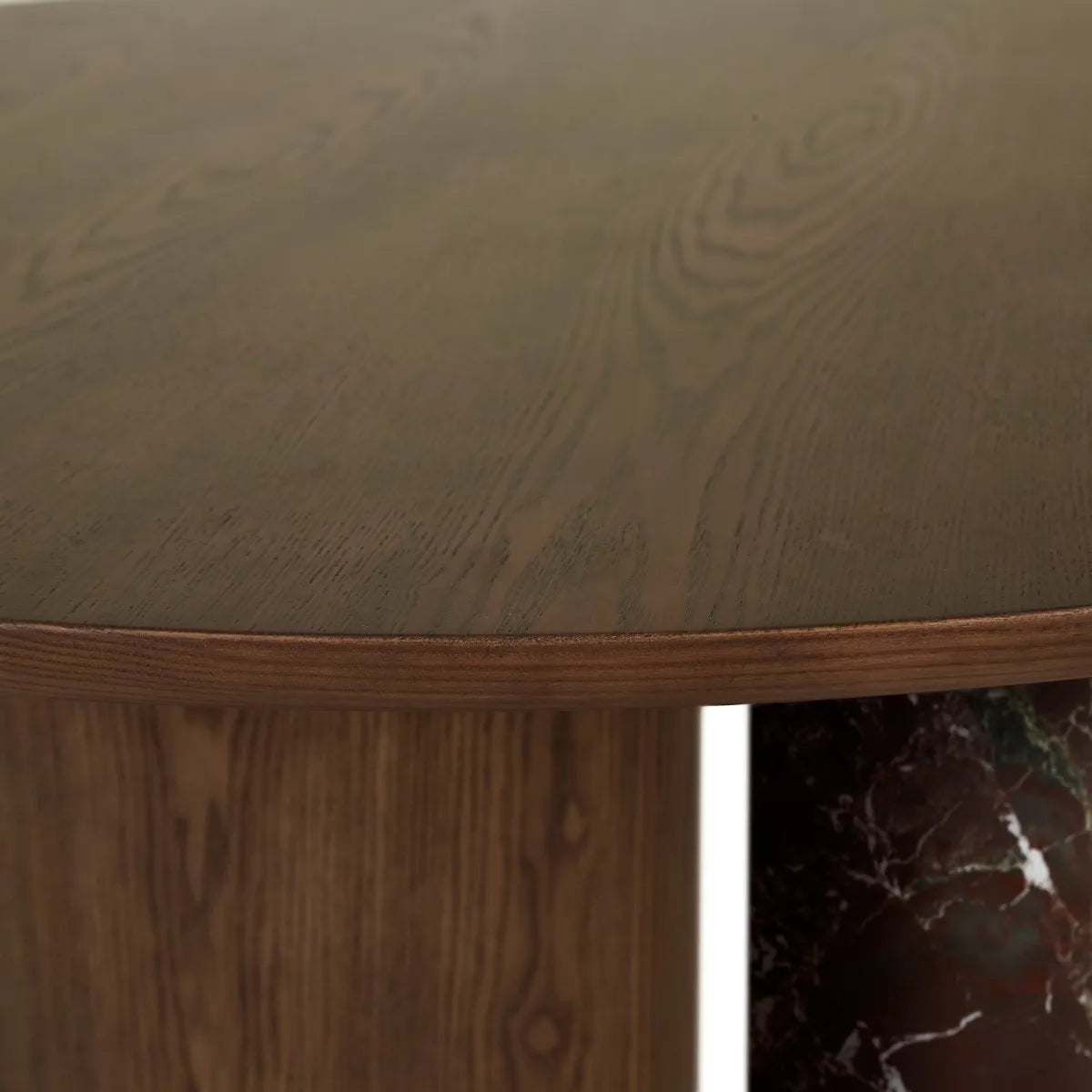 Helio Round Dining Table - Smoked Ash - Matt Rouge Marble