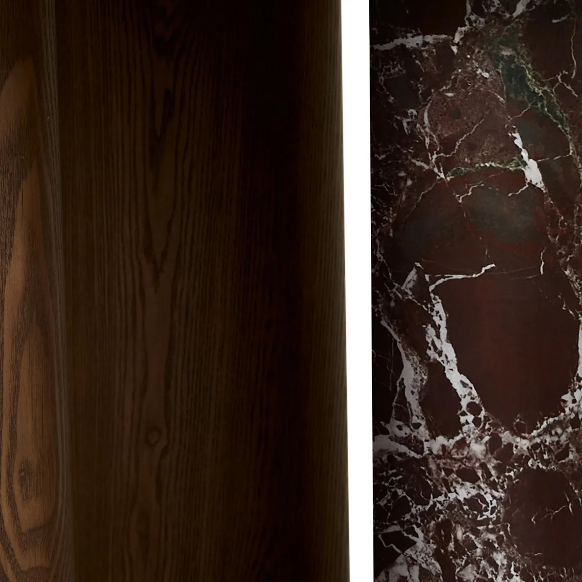 Helio Round Dining Table - Smoked Ash - Matt Rouge Marble