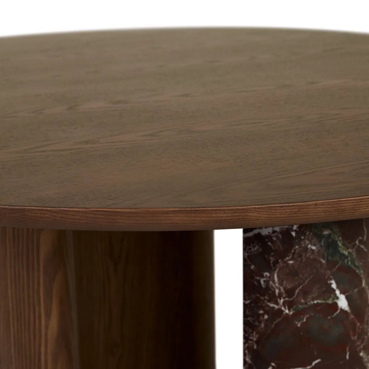 Helio Round Dining Table - Smoked Ash - Matt Rouge Marble