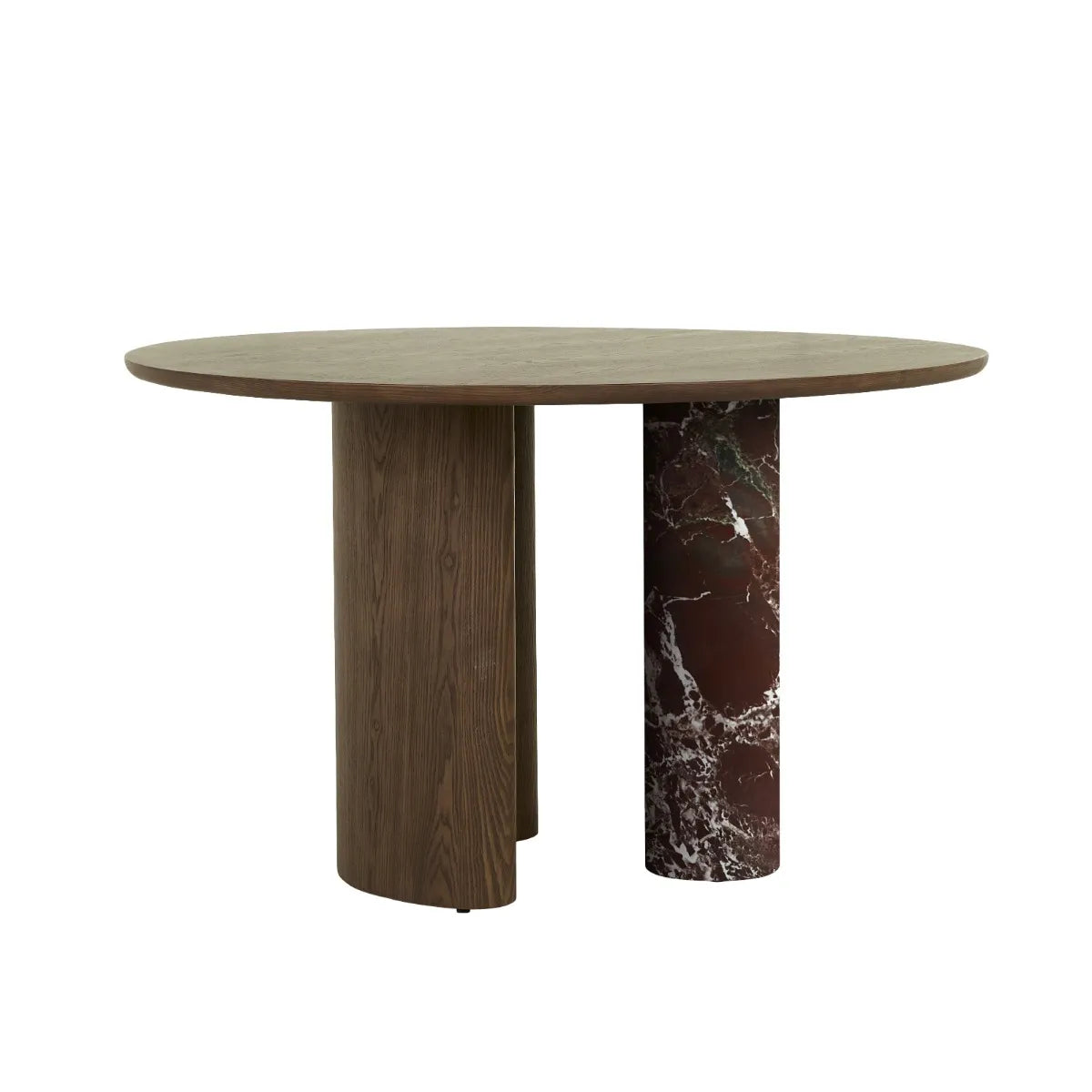 Helio Round Dining Table - Smoked Ash - Matt Rouge Marble