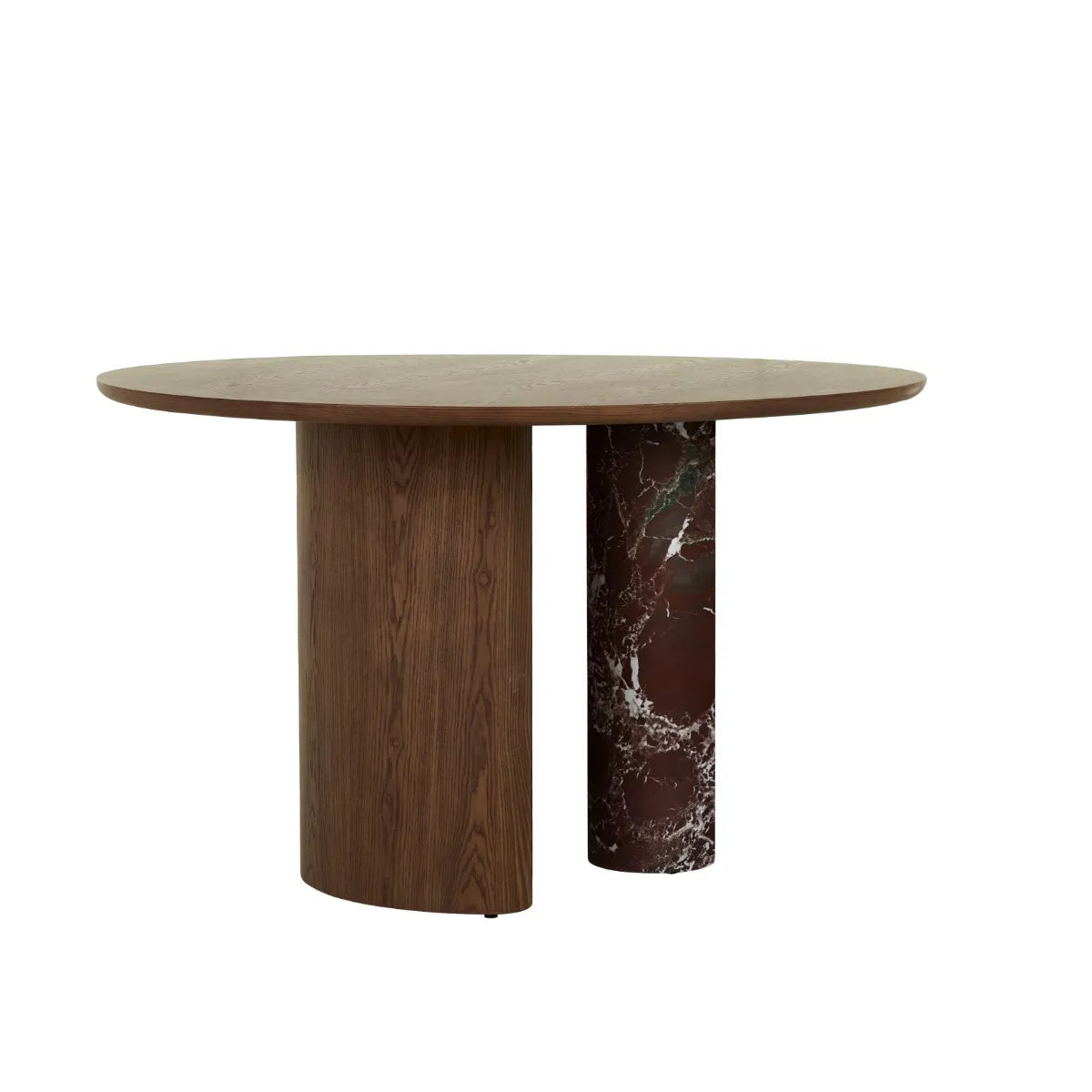 Helio Round Dining Table - Smoked Ash - Matt Rouge Marble