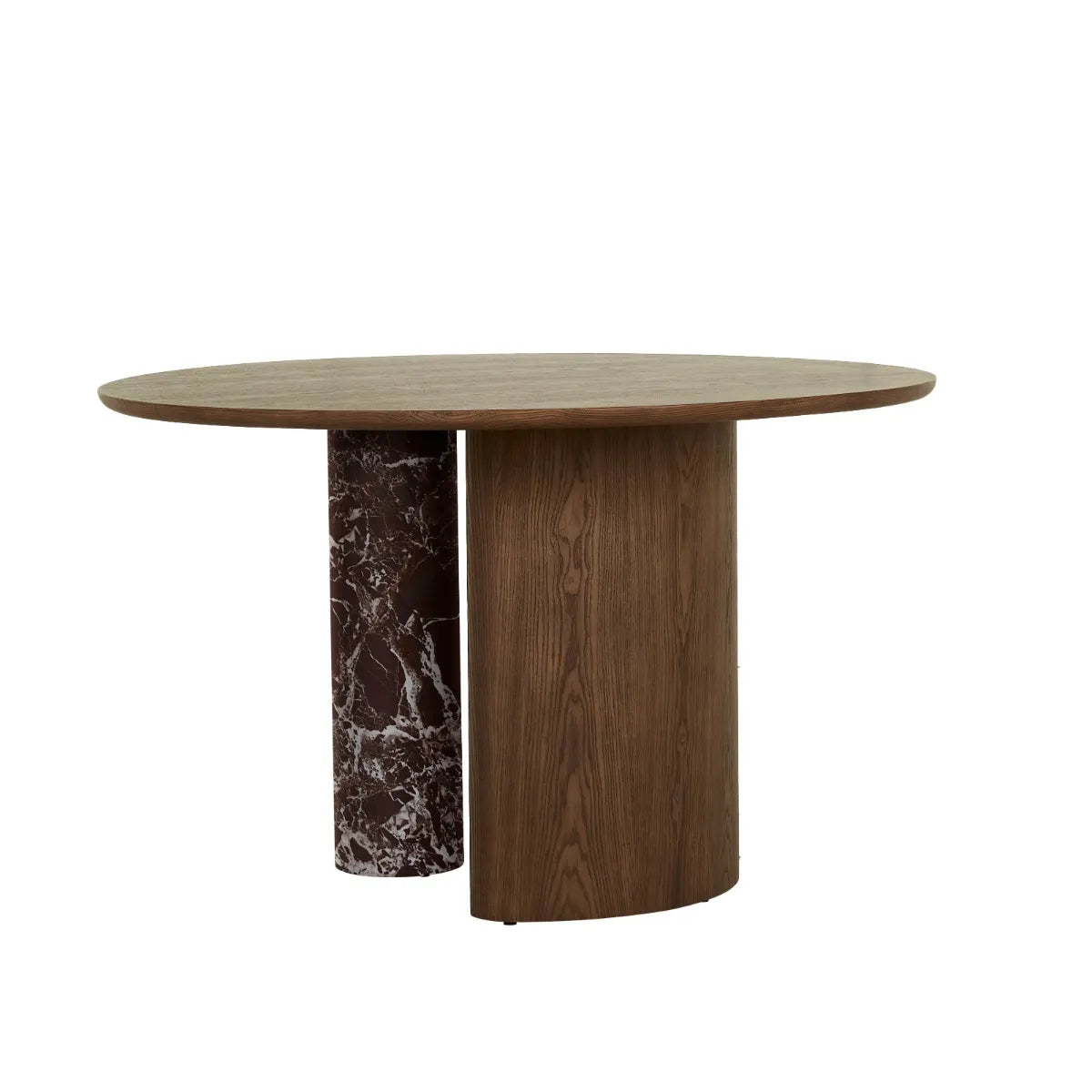 Helio Round Dining Table - Smoked Ash - Matt Rouge Marble
