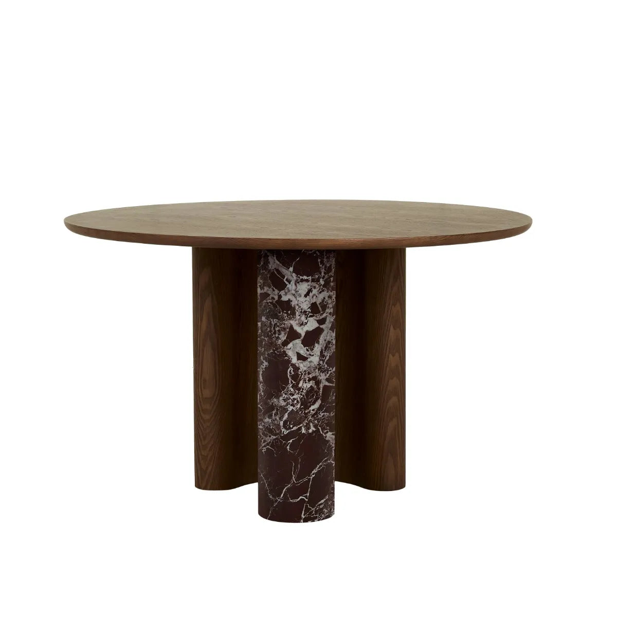 Helio Round Dining Table - Smoked Ash - Matt Rouge Marble