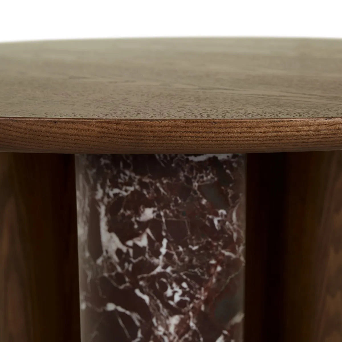Helio Round Dining Table - Smoked Ash - Matt Rouge Marble