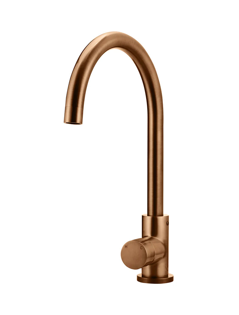 MEIR ROUND GOOSENECK KITCHEN MIXER TAP WITH PINLESS HANDLE
